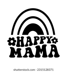 Hand lettering mama groovy retro mom boho hippie text mother quotes vintage wife girl typography wavy text smile face