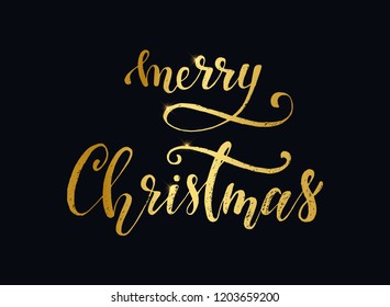 Hand lettering 'Merry Christmas' quote on a dark/black background. Perfect for greeting cards, posters, banners, prints, postcards, invitations etc. Vector illustration EPS 10