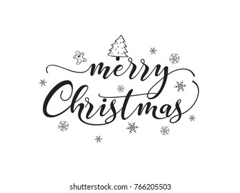 Hand lettering Merry Christmas vector text Calligraphic Lettering template Creative typography for Holiday Greeting Gift Card.