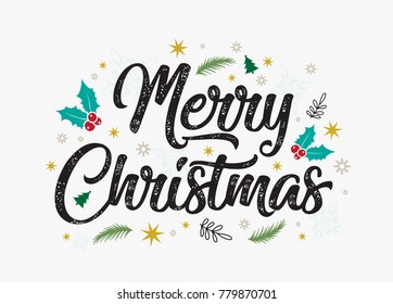 Hand lettering Merry Christmas vector text, Calligraphic Lettering template, Creative typography for Holiday Greeting Gift Card. Calligraphy Font vector. Decoration for celebration.