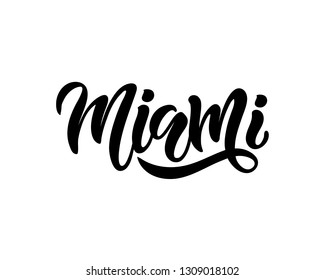 Hand lettering Miami logo design concept on white background. Premium quality modern calligraphy American city vector emblem illustration. - Vector