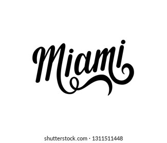 Hand lettering Miami logo design concept on white background. Premium quality modern calligraphy American city vector emblem illustration. - Vector