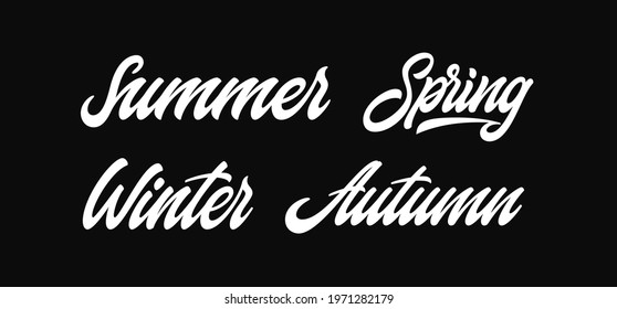Hand lettering names of seasons. Vector modern handwritten calligraphic words, Summer, Spring, Winter, Autumn.