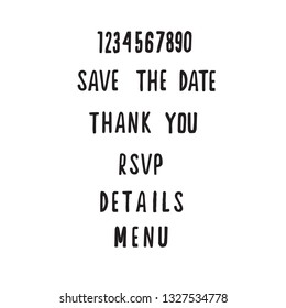Hand lettering and numbers for invitations, vector
