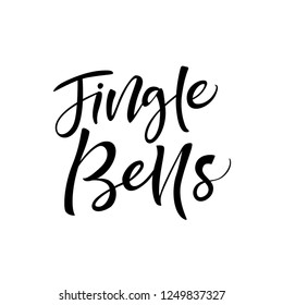 Hand lettering poster with a phrase "Jingle Bells". Vector handwritten Christmas quote on white background.