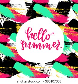 Hand lettering quote. Shirt print. Design for greeting cards, posters, prints. Hello summer