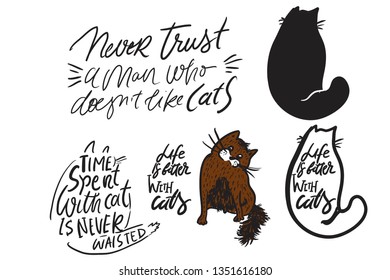 hand lettering quotes about cats for your design: cards,  posters