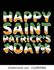 Hand lettering Saint Patrick's Day greetings card with clover shapes and typography t-shirt design.
