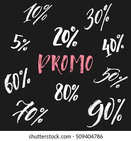 Hand lettering Sale discount promo numbers and percent symbols on an abstract colourful background
