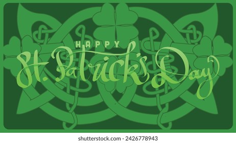 hand lettering st patricks day with green abstract cletic knot root vector illustration 