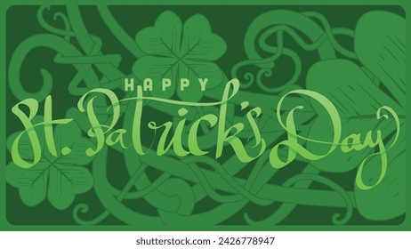 hand lettering st patricks day with green abstract cletic knot root vector illustration 