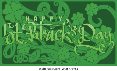 hand lettering st patricks day with green abstract cletic knot root vector illustration 