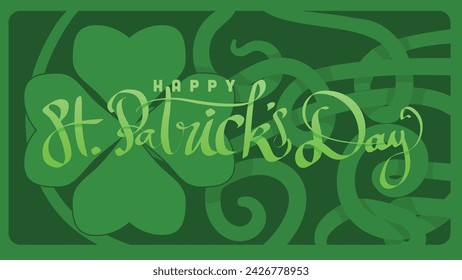 hand lettering st patricks day with green abstract cletic knot root vector illustration 