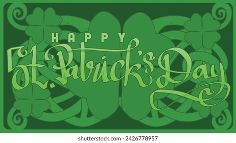 hand lettering st patricks day with green abstract cletic knot root vector illustration 