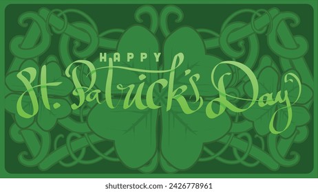 hand lettering st patricks day with green abstract cletic knot root vector illustration 