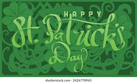 hand lettering st patricks day with green abstract cletic knot root vector illustration 