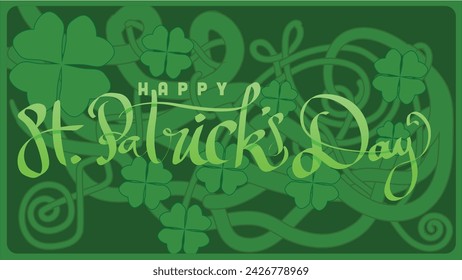 hand lettering st patricks day with green abstract cletic knot root vector illustration 