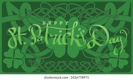 hand lettering st patricks day with green abstract cletic knot root vector illustration 