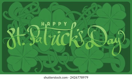 hand lettering st patricks day with green abstract cletic knot root vector illustration 