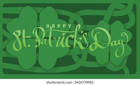 hand lettering st patricks day with green abstract cletic knot root vector illustration 