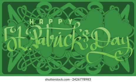 hand lettering st patricks day with green abstract cletic knot root vector illustration 