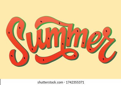 Hand lettering summer text, watermelon design, modern calligraphy, typography concept.