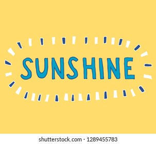 Hand lettering Sunshine on yellow background, vector lettering style illustration
