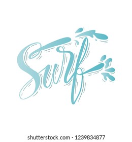  Hand lettering of Surf Surfing travel and vacation calligraphy inscription.