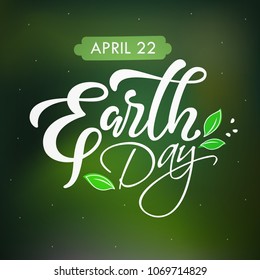 ”Earth Day” Hand Lettering Text Design on Green Background.