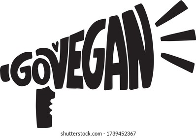 Handschrift GOVEGAN in Lautsprechersilhouette. veganischer Slogan für Print T-Shirt Totebag, Verpackung Design, Web, Souvenir, Karte etc. Veganer Text