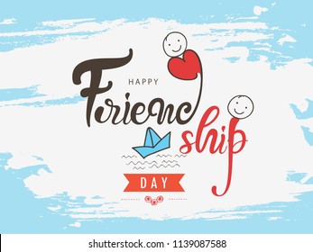 ”Friendship Day” Hand Lettering Text on Doodle Grungy Background, Happy Friendship Day Greeting Card Design.