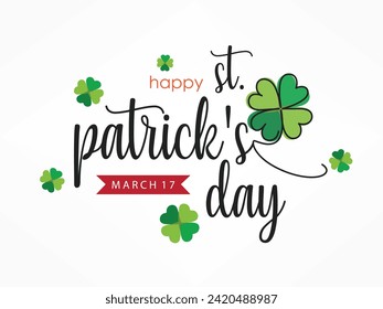 Hand lettering text "St. Patrick's Day" on an elegant background with clover shapes. 17th March. Vector Illustration.