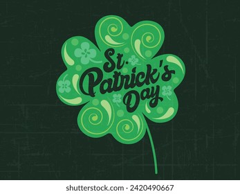 Hand lettering text "St. Patrick's Day" on an elegant background with a floral-based clover shape. 17th March. Vector Illustration.