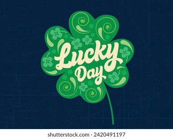 Hand lettering text "St. Patrick's Day" on an elegant background with a floral-based clover shape. 17th March. Vector Illustration.