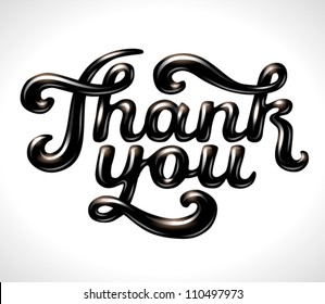 Hand lettering thank you 3D glossy black stylish signature isolated on white - vector illustration. For your business presentations.