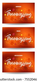 Hand lettering thanksgiving day. Vector illustration for badge, icon, banner, poster, card, billboard, sticker. Text background. Calligraphic design.