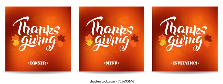 Hand lettering thanksgiving day. Vector illustration for badge, icon, banner, poster, card, billboard, sticker. Text background. Calligraphic design.