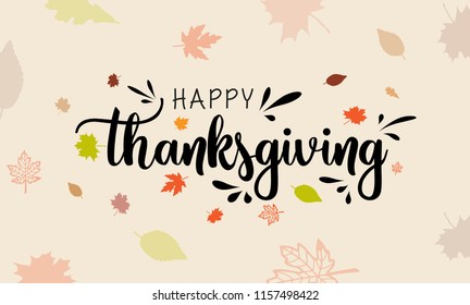 Hand Lettering Thanksgiving Greetings Text, Happy Thanksgiving Day, With Leaves summer