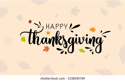 Hand Lettering Thanksgiving Greetings Text, Happy Thanksgiving Day, With Leaves summer