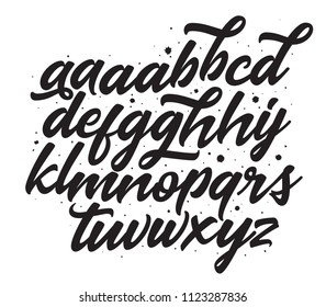 Hand lettering typeface set isolated on white. Vector logo font. Typography alphabet for your designs: logo, typeface, card, wedding invitation. 