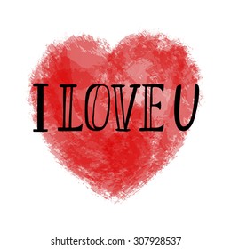 Hand lettering typography poster. Romantic quote 'I love you'.For greeting cards, Saint Valentine day, wedding and other decorations.Vector illustration