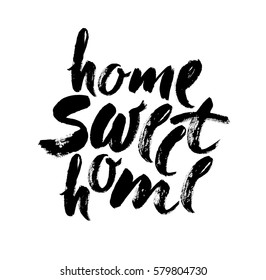 Hand lettering typography poster.Calligraphic quote Home sweet home.For housewarming posters, greeting cards, home decorations.Vector illustration. Brush lettering composition.