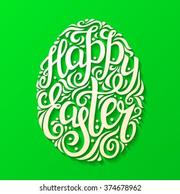 Hand lettering typography poster.Happy Easter script in a form of Easter egg.Paper cut letters effect. For posters, greeting cards, t shirt design, home decorations. Vector illustration