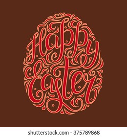 Hand lettering typography poster.Happy Easter script in a form of Easter egg. For posters, cards, t shirt design, home decorations. Vector illustration