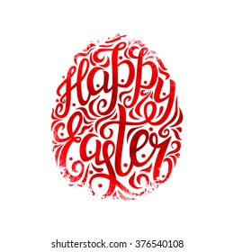 Hand lettering typography poster.Happy Easter script in a form of Easter egg isolated on white background. Imitation of watercolor texture. For posters, cards, t shirt design, home decorations.Vector