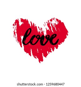 Hand lettering for Valentine's Day. Love word hand lettering. Vector illustration.