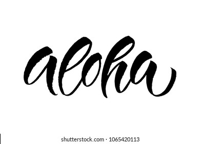 Hand lettering vector illustration. Aloha. Vector calligraphy illustration. T-shirt graphic print design. It can be used for invitations, greeting cards, quotes, blogs, posters and more.