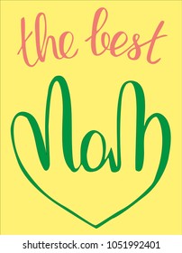 Hand lettering Vector illustration Phrase Just Mom Pen brush Calligraphy. Mother's day. Template for card. Colored background