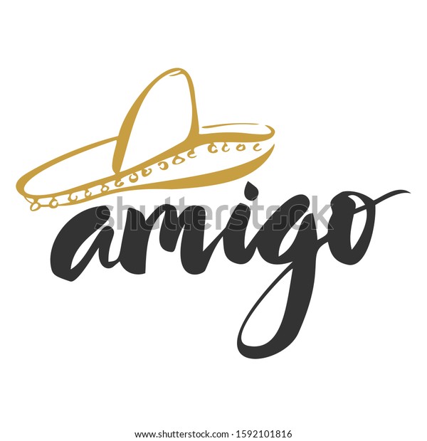 Hand Lettering Word Amigo Spain Symbols Stock Vector Royalty Free