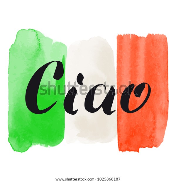 手書き 白い背景にワードチャオとイタリアの国旗 招待状 挨拶状 カード Tシャツの装飾 ベクターイラスト のベクター画像素材 ロイヤリティフリー